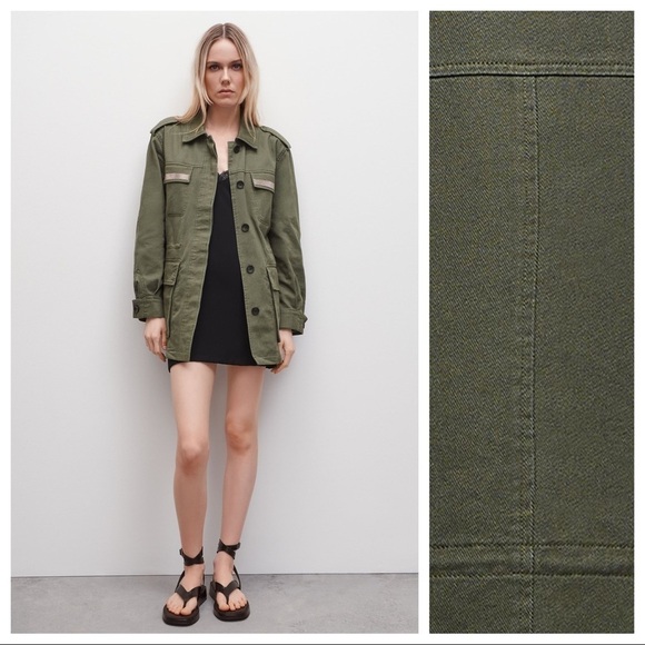 Zara Jackets & Blazers - NWT. Zara Khaki Shiny Combined Jacket. Size XS.